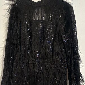 Glamorous Black Sequin Feather Dress